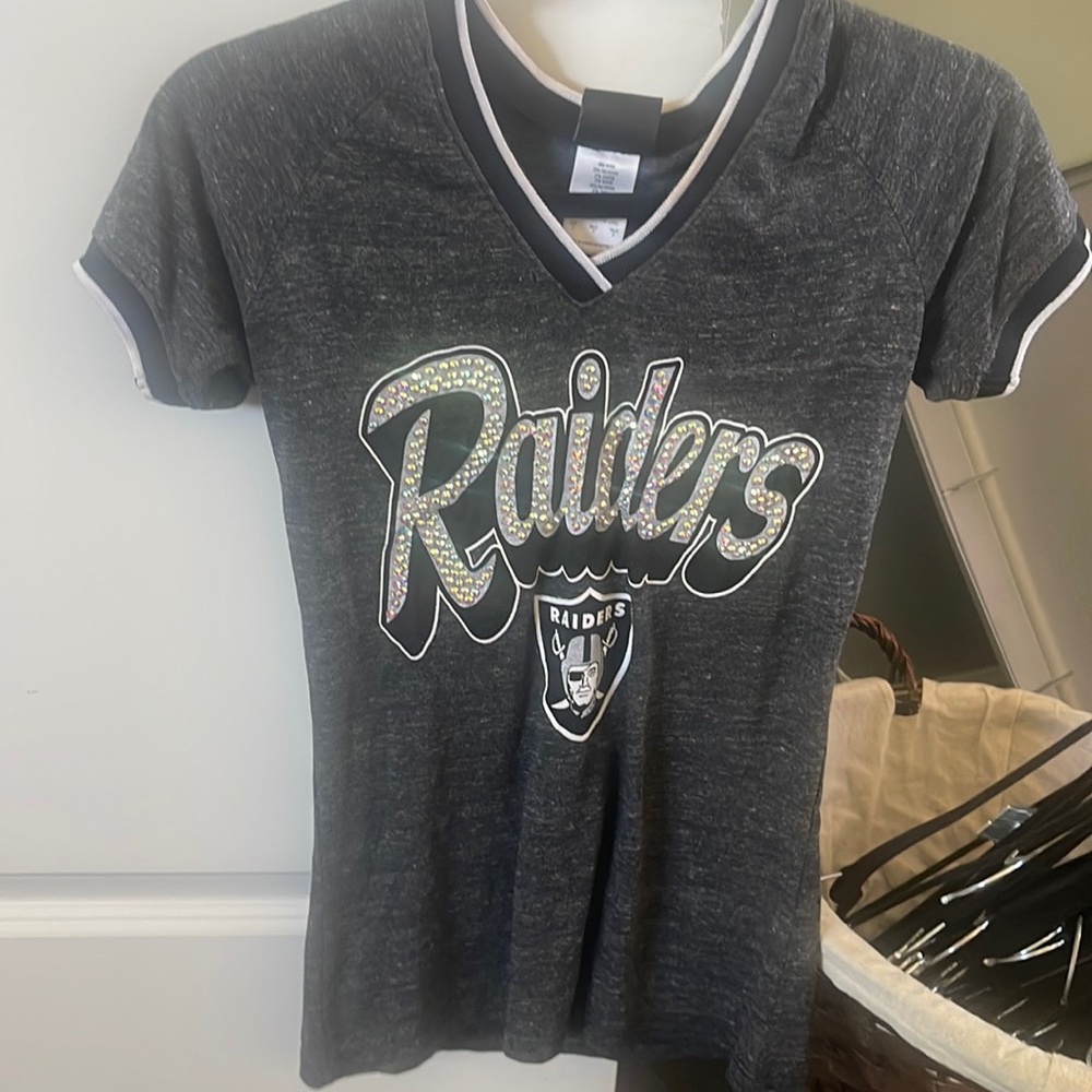 NFL team apparel Raiders hand rhinestoned shirt